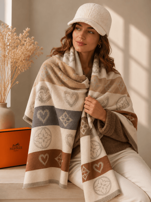 Beige Cream skjerf med print