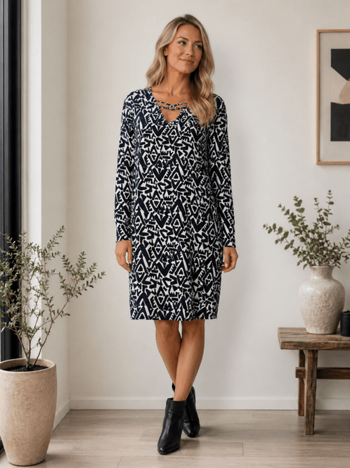 Hovedbilde Drys kjole hvit sort print