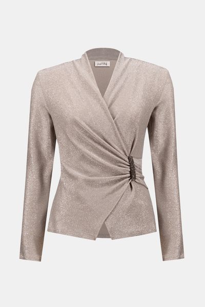 Signature Novelty Knit Wrap-Style Fitted Top Taupe
