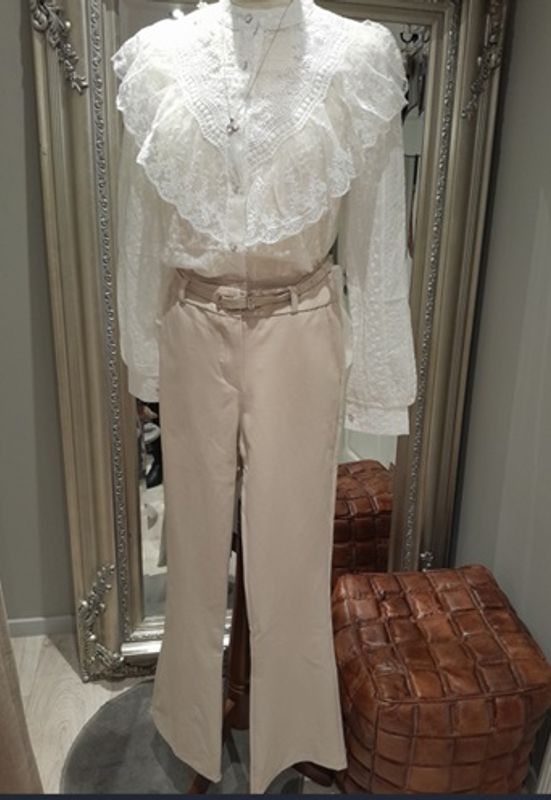 Beige Flared Chinos