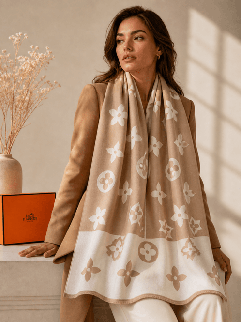 Hovedbilde Sjal beige  cream print