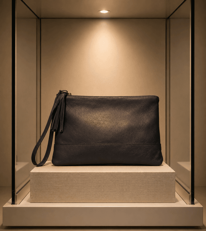 Koksgrå skinn clutch