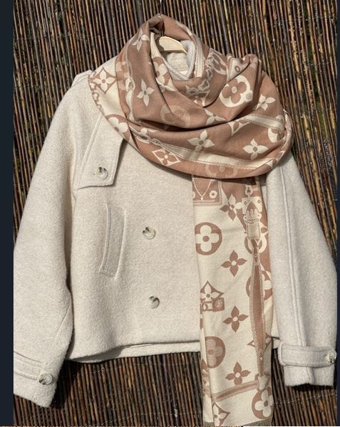 Sjal beige  cream print