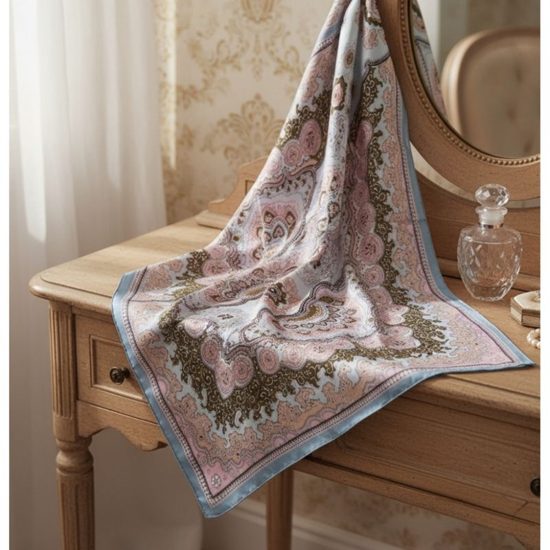 Skjerf med lyseblått print