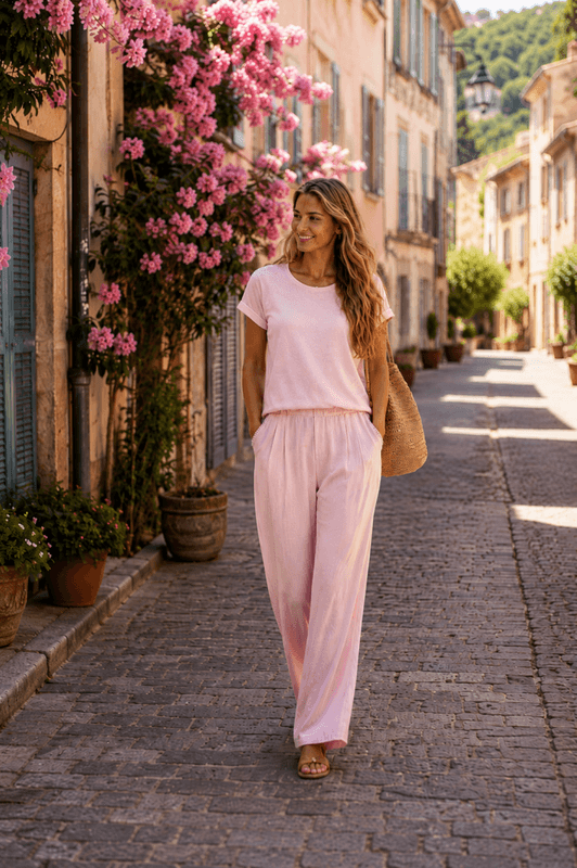 Lin bukse lys rosa